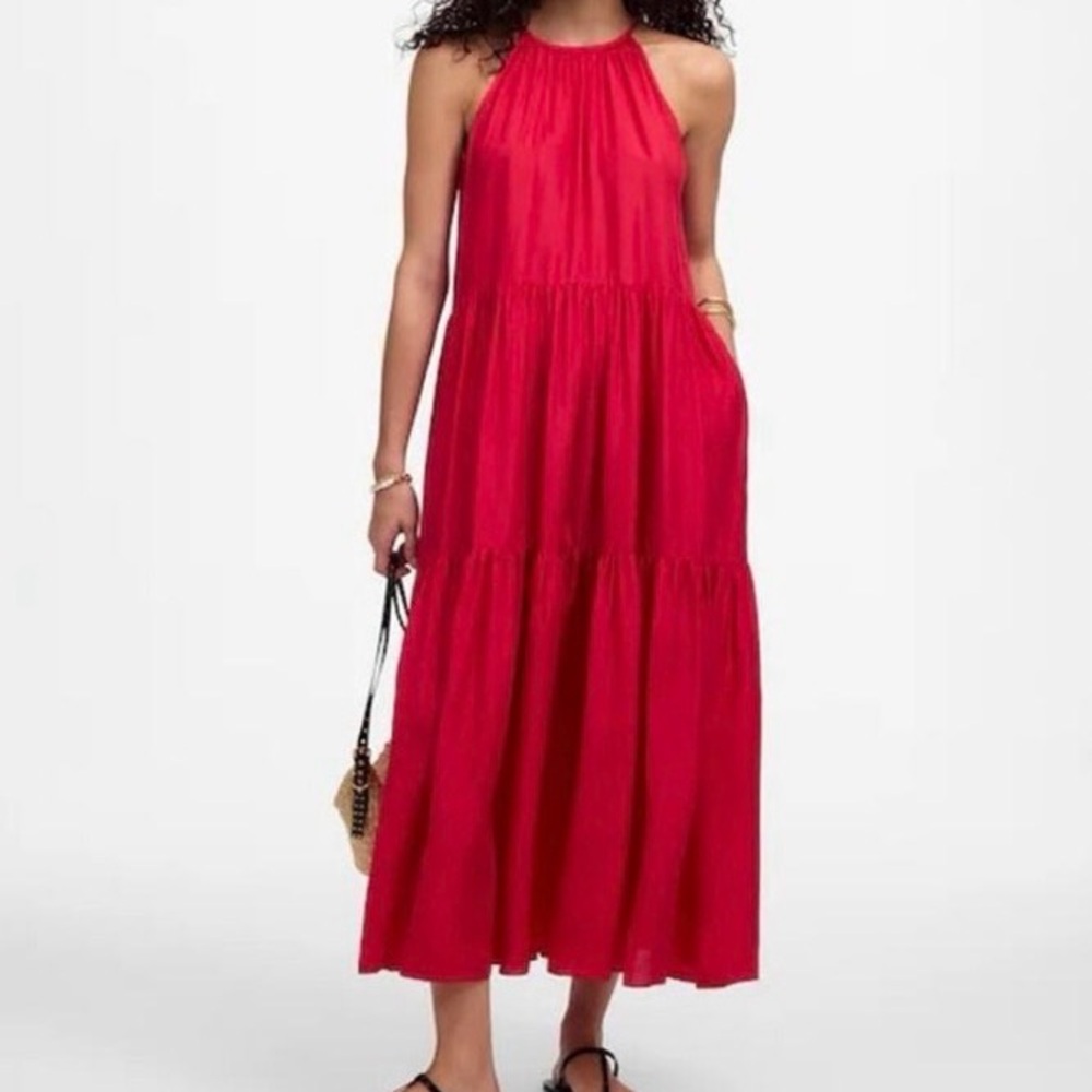 NWT Madewell  Silk Tiered Halter Dress  Size L